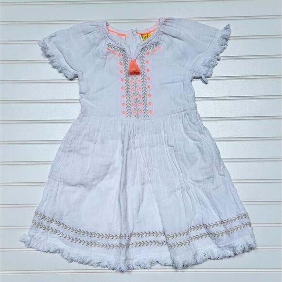 Mini Boden Girls White Dress With Embroidered Detail